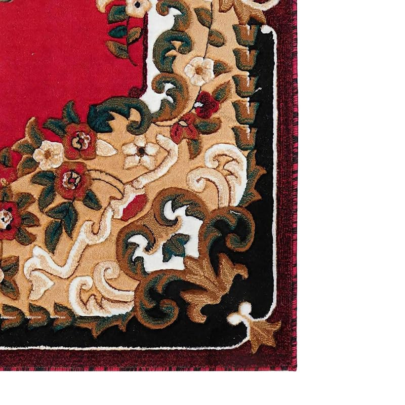 Luxury & Premium Soft Concord Carved Embossed Carpet [Red Floral Pattern]