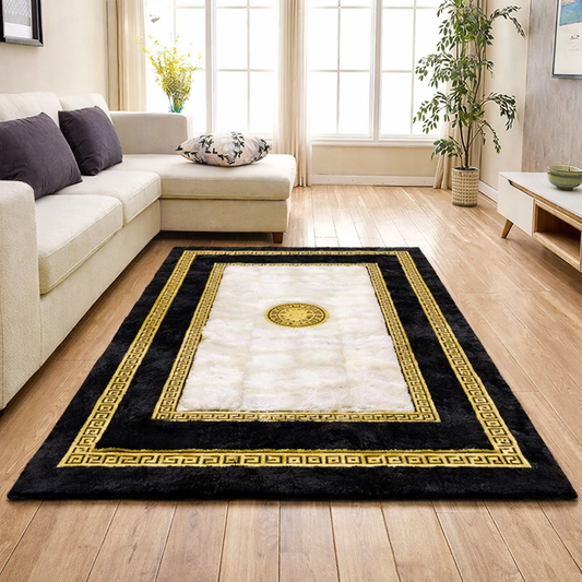 Imperial Greek Regal Black-White-Gold Luxury Carpet