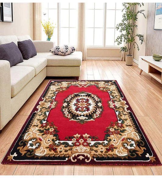 Luxury & Premium Soft Concord Carved Embossed Carpet [Red Floral Pattern]