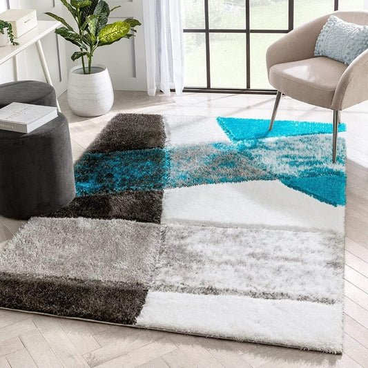 Aqua Multi Stylish Premium Modern Shaggy Carpet - FYROSTIC CARPET
