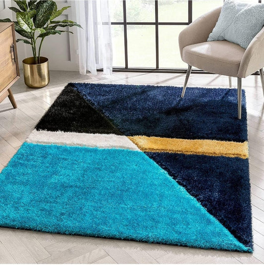 Aqua with Blue 3D Cut Collection Classical Shaggy Carpet - FYROSTIC CARPET