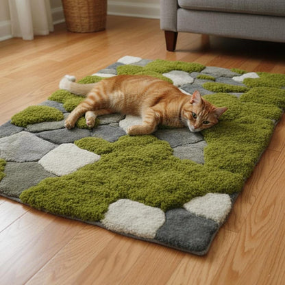 Hand-Tufted Moss Rug, Sculpted Organic Stone Path Luxury Wool Carpet