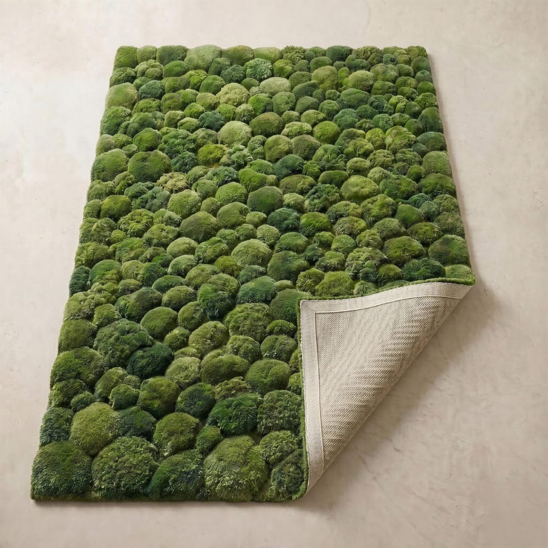 Hand Tufted Moss Ball Rug, Green Abstract Forest Floor Area Rugs