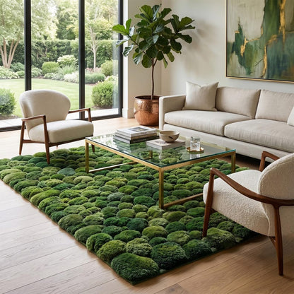 Hand Tufted Moss Ball Rug, Green Abstract Forest Floor Area Rugs