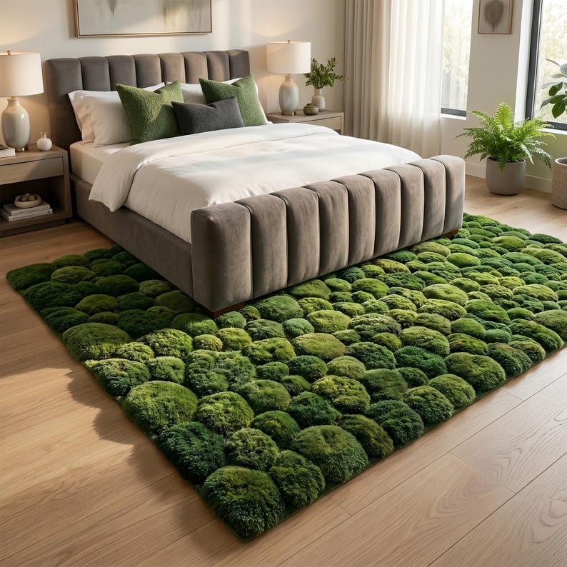 Hand Tufted Moss Ball Rug, Green Abstract Forest Floor Area Rugs