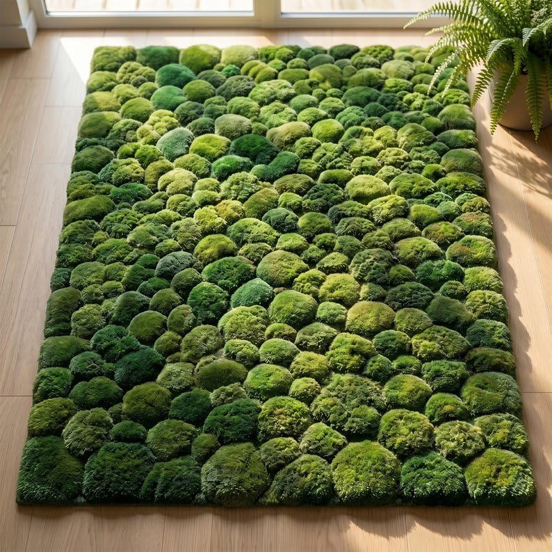 Hand Tufted Moss Ball Rug, Green Abstract Forest Floor Area Rugs