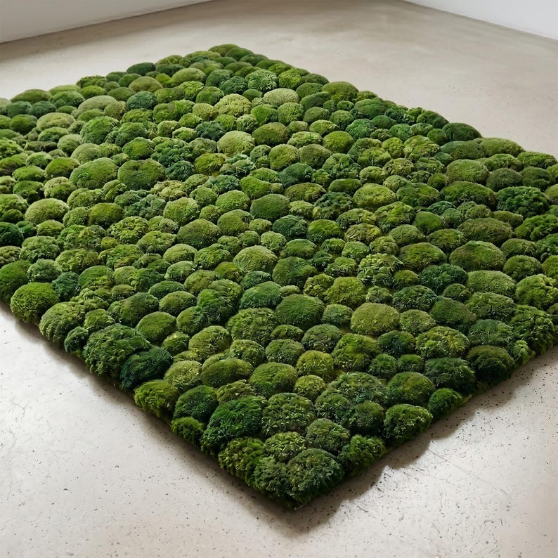 Hand Tufted Moss Ball Rug, Green Abstract Forest Floor Area Rugs