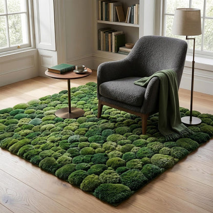 Hand Tufted Moss Ball Rug, Green Abstract Forest Floor Area Rugs