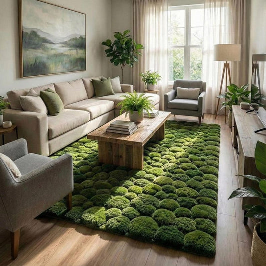 Hand Tufted Moss Ball Rug, Green Abstract Forest Floor Area Rugs