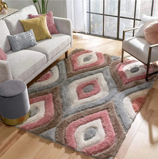 Pink Multi 3D Premium Stylish Shaggy Carpet - FYROSTIC CARPET