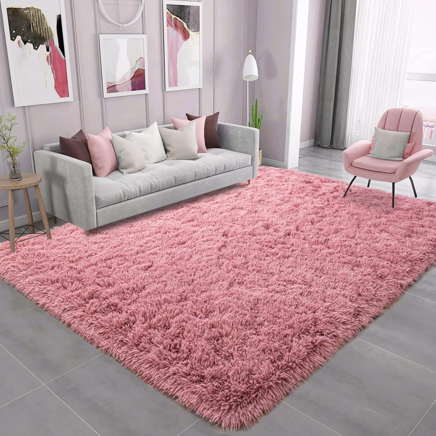 Pink Ultra Premium Shaggy Carpet for Living Room - FYROSTIC CARPET